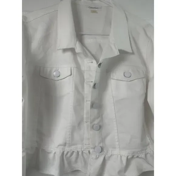 Calvin Klein Ruffle-Hem Jacket - White - Size XL - Picture 6 of 8